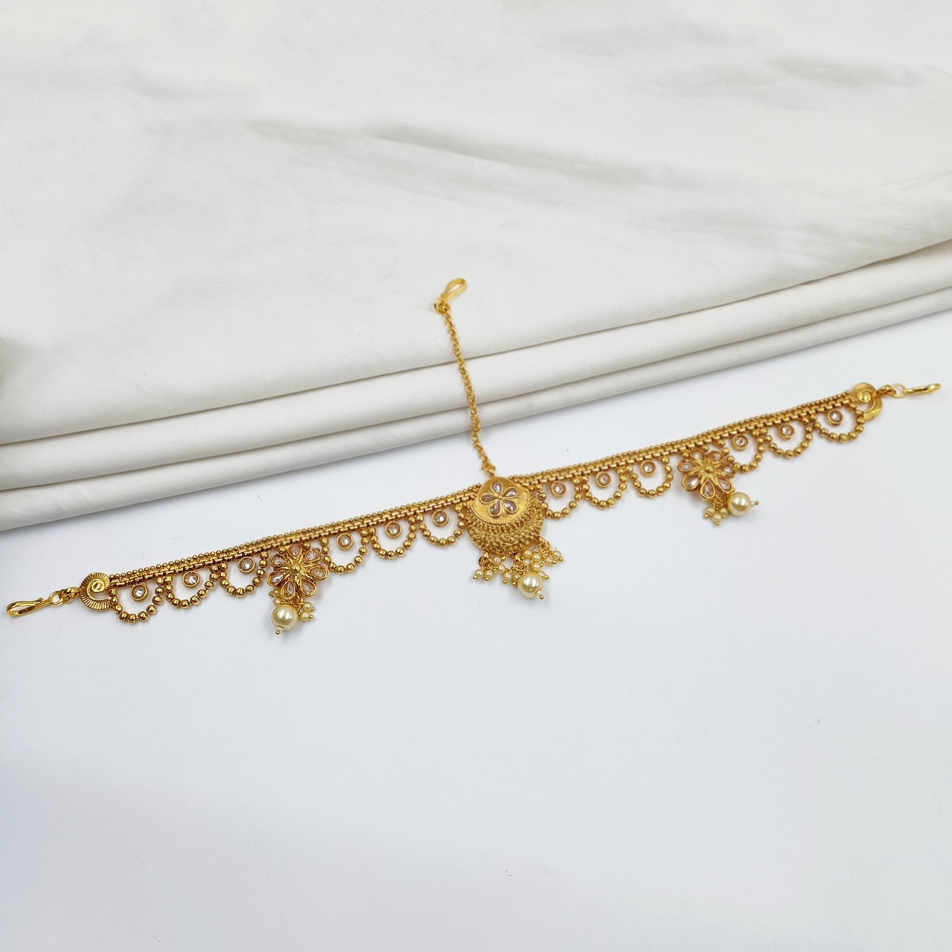 Adorable Antique Gold Finish Matha Patti Shree Radhe Pearls