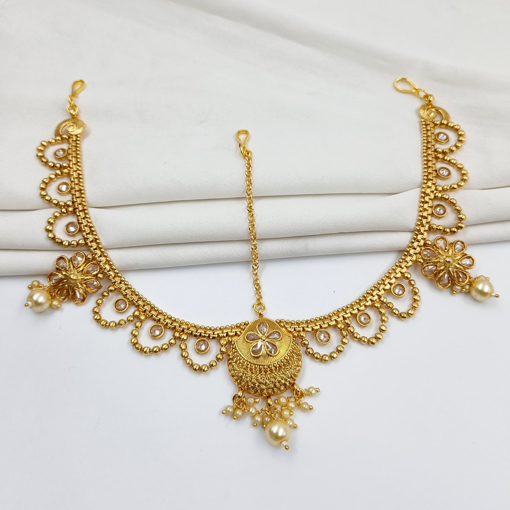 Adorable Antique Gold Finish Matha Patti Shree Radhe Pearls