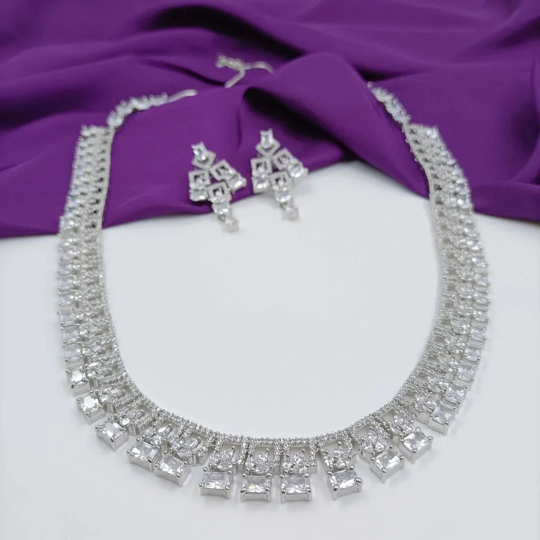 American Diamond Long necklace Set Shree Radhe Pearls