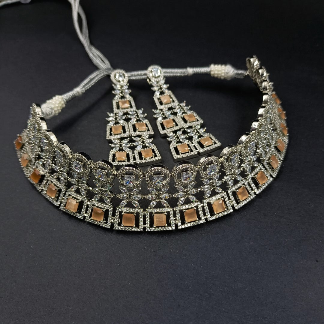 American Diamond & Monalisa Stone Choker Set Shree Radhe Pearls