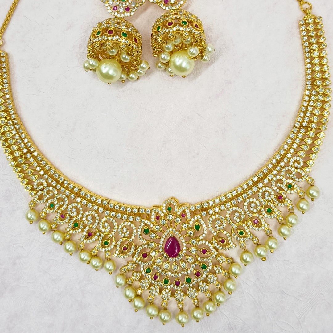 American Diamond Multi Stone Studded Necklace Set Shree Radhe Pearls