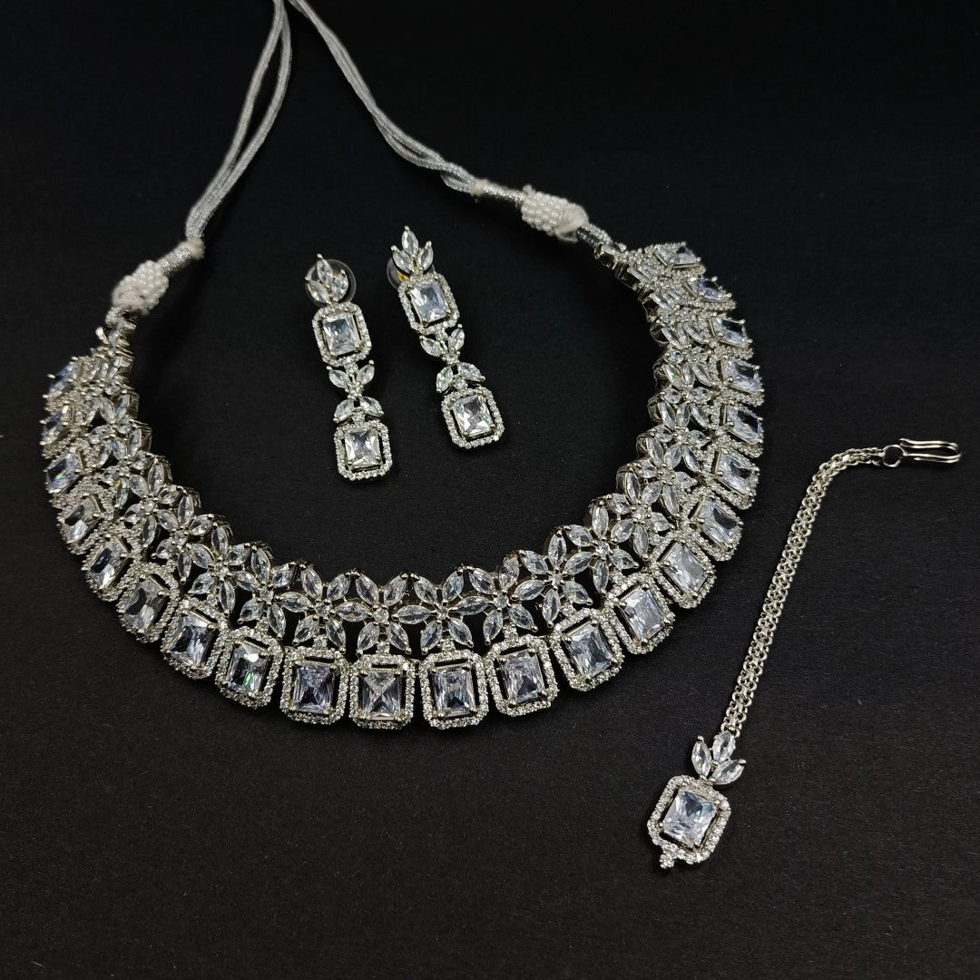 American Diamond Studded Choker Set With Earrings Shree Radhe Pearls
