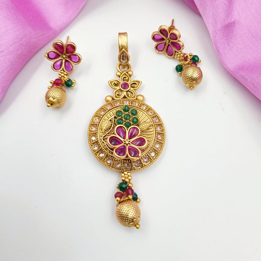 Antique Finish Flower Designer Pendant Set Shree Radhe Pearls