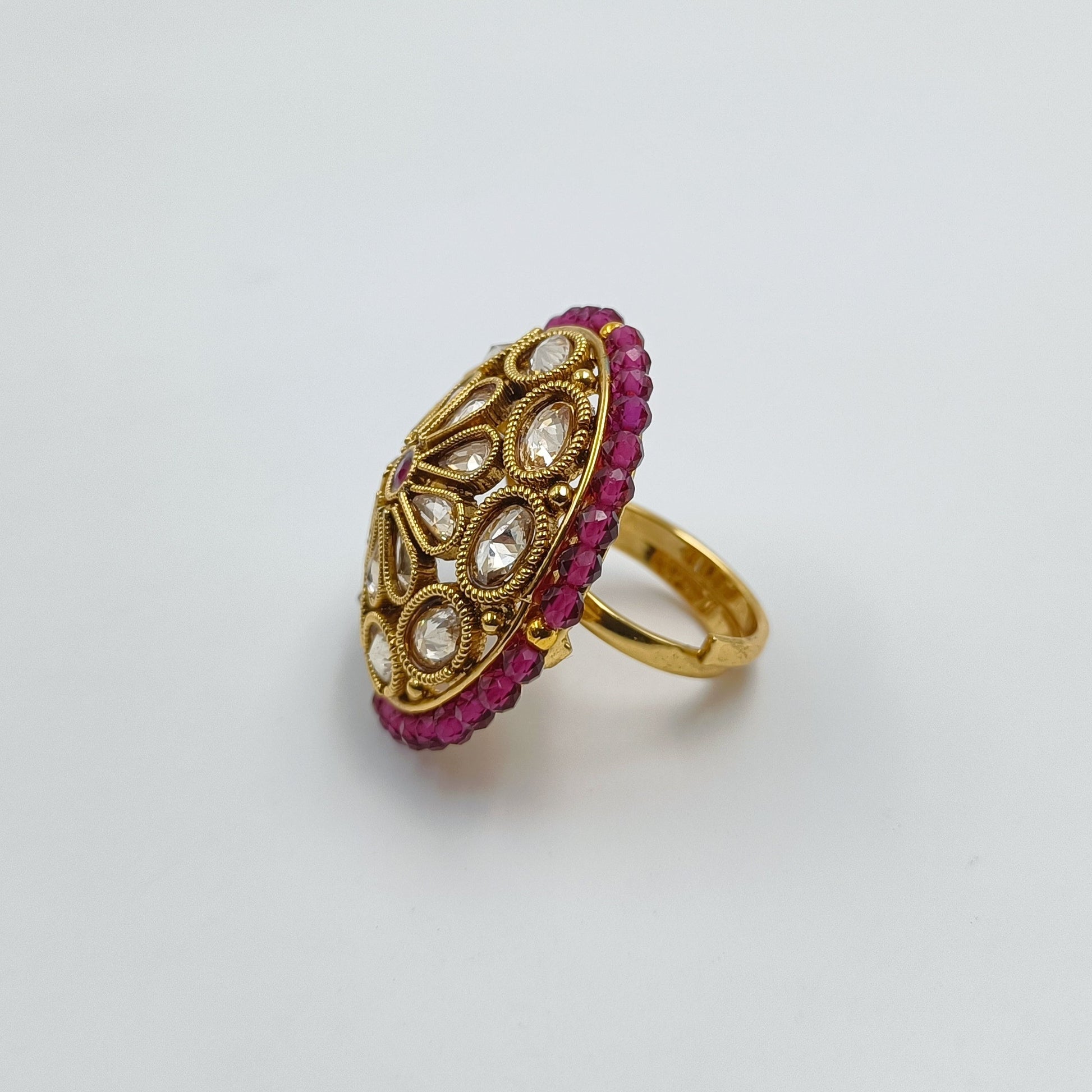 Antique Gold Brode Polki Stone Finger Ring Shree Radhe Pearls