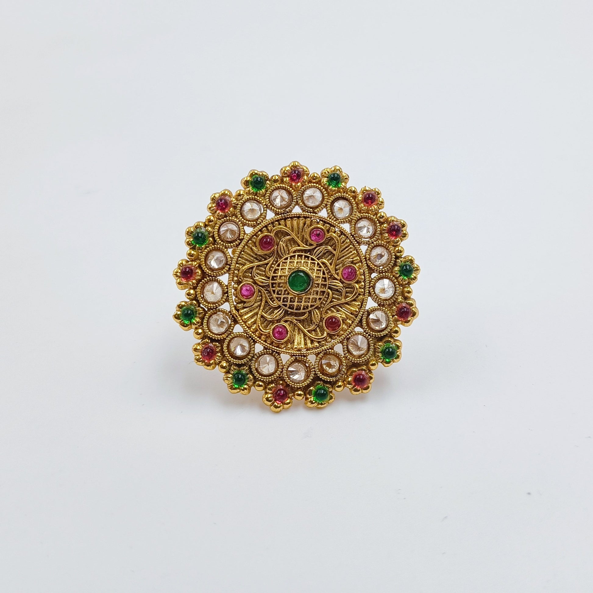Antique Gold Multicolor Finger Ring Shree Radhe Pearls