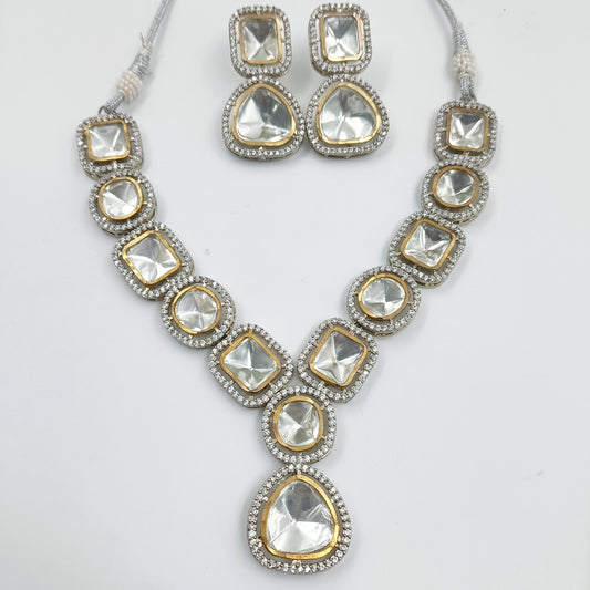 Attractive Designer Silver Finish Kundan Set Shree Radhe Pearls