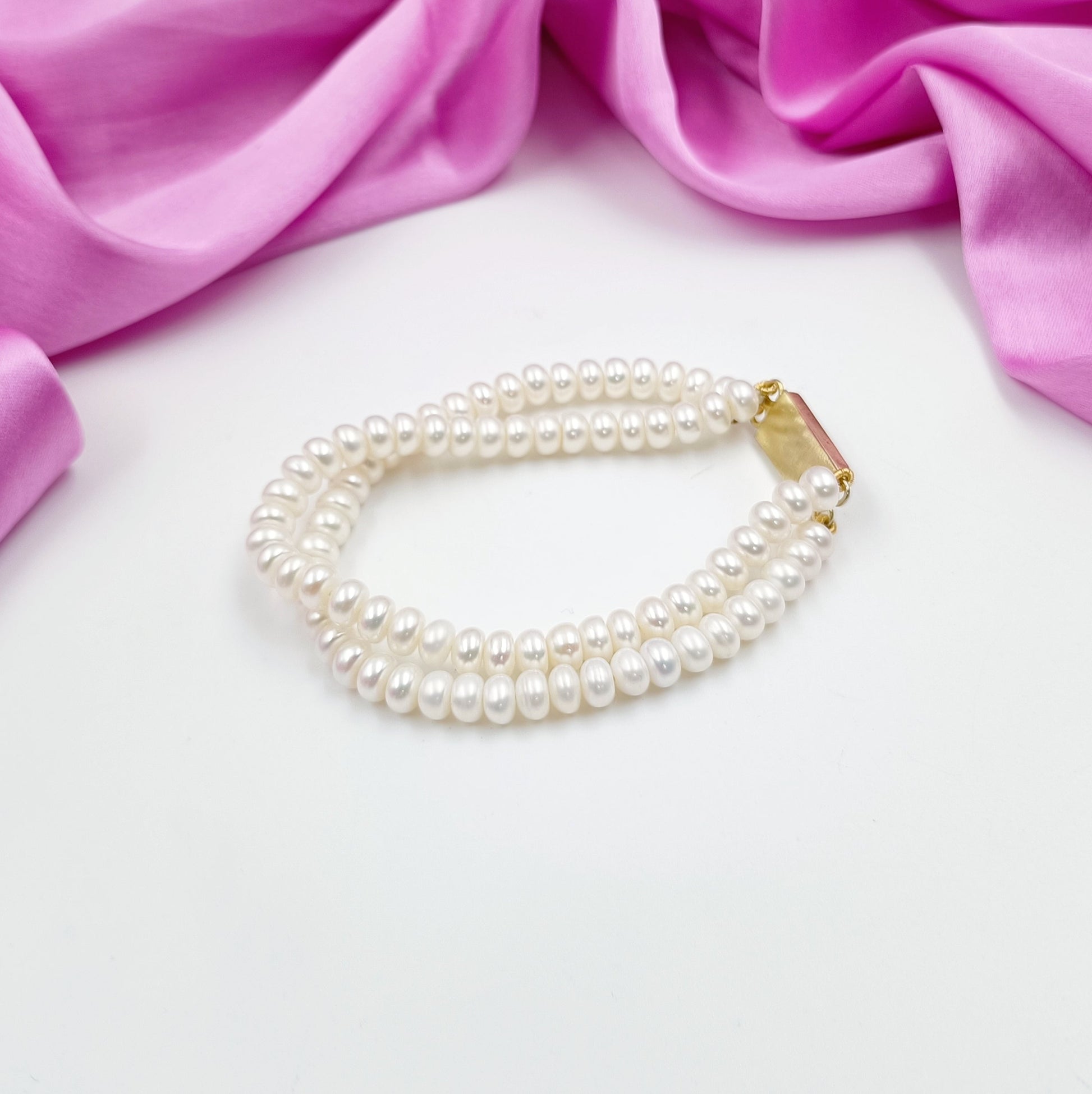Attractive Flat Pearls Double Line Bracelet Shree Radhe Pearls