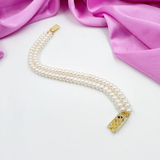 Attractive Flat Pearls Double Line Bracelet Shree Radhe Pearls