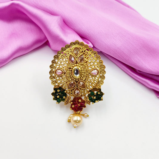 Beauteous Designer Golden Finish Saree Pin Shree Radhe Pearls