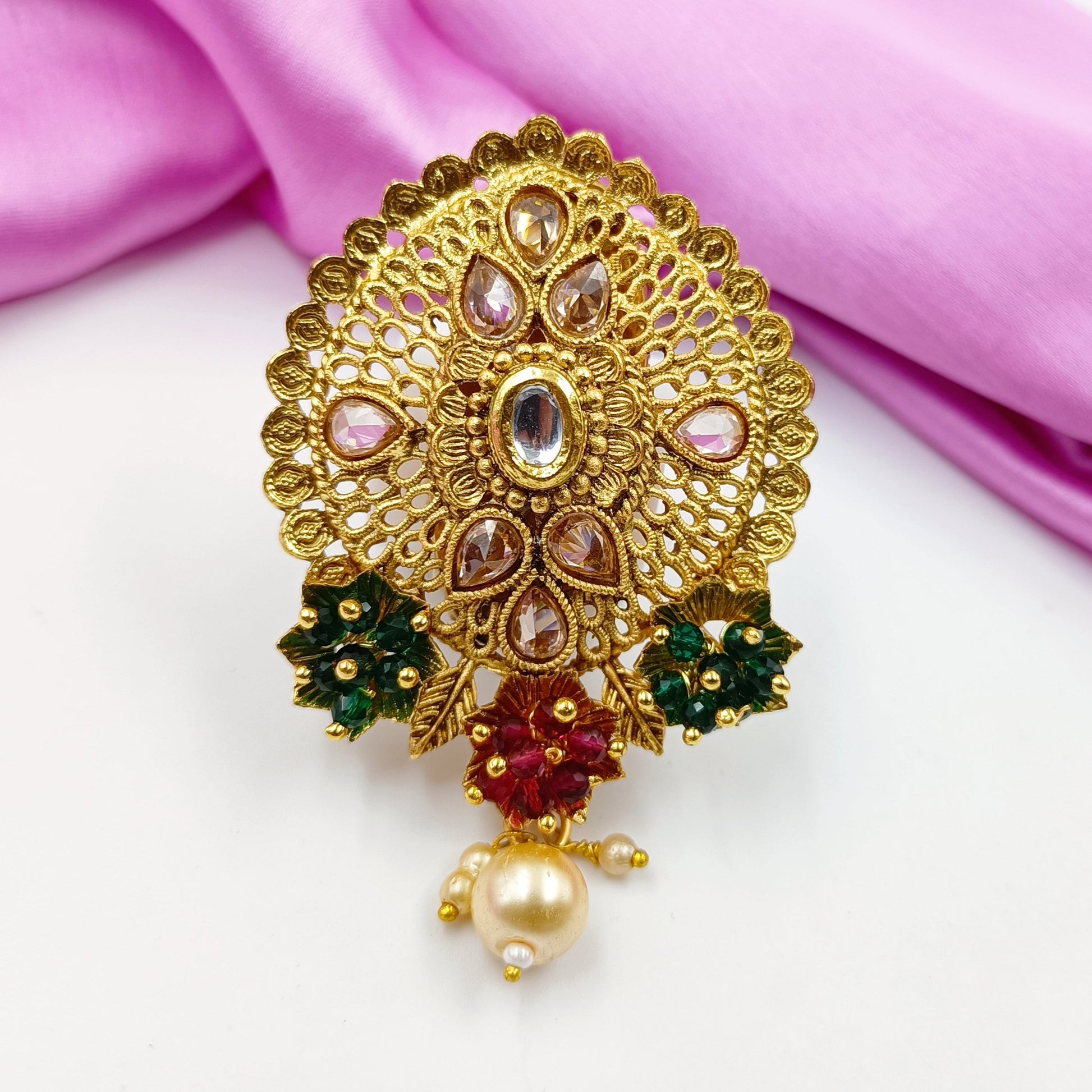 Beauteous Designer Golden Finish Saree Pin Shree Radhe Pearls