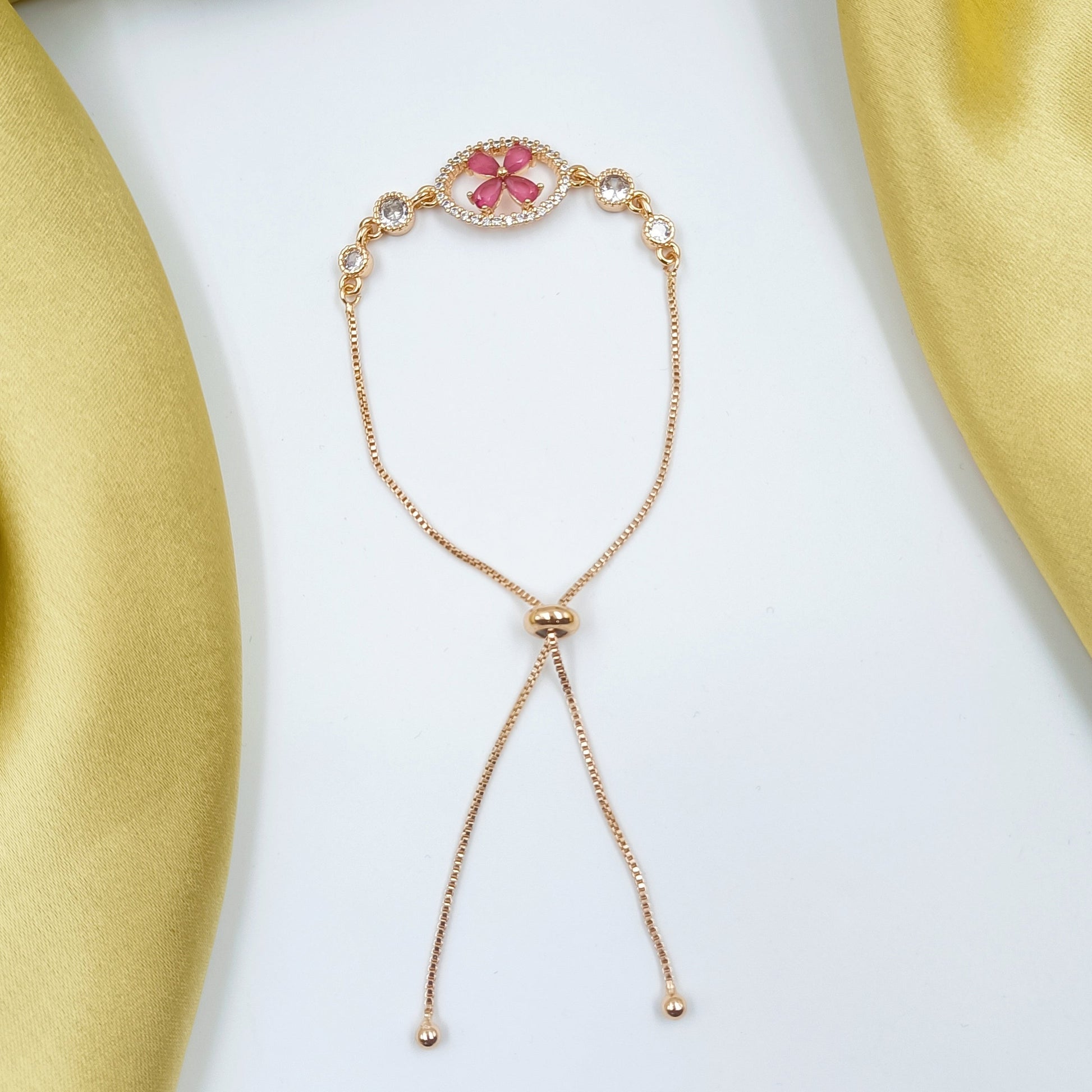 Beauteous Floral Designer Rose Gold Finish Chain Bracelet Shree Radhe Pearls