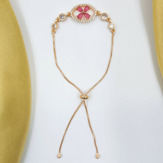 Beauteous Floral Designer Rose Gold Finish Chain Bracelet Shree Radhe Pearls