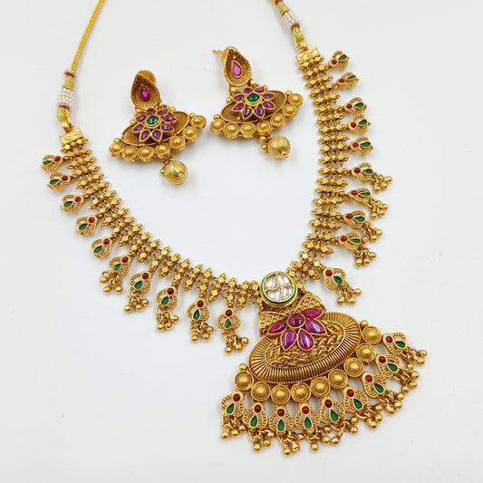 Beautiful Floral Pendant Multi Colour Necklace Set Shree Radhe Pearls