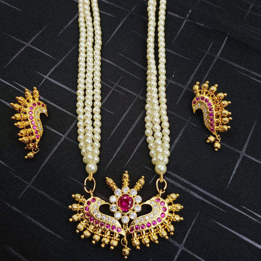 Blissful Floret Peacock Design Tanmani Set Shree Radhe Pearls