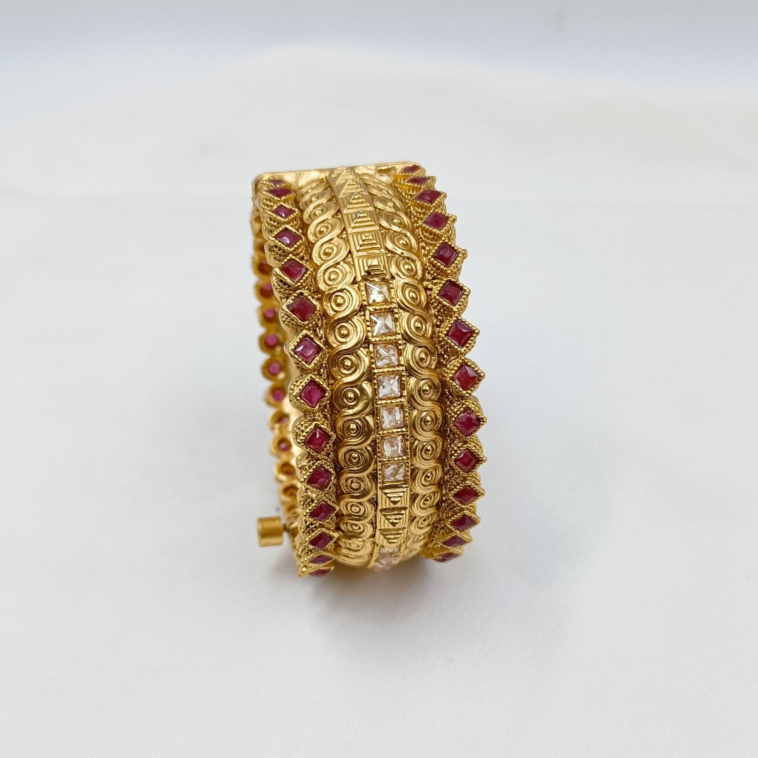 Broad Design Kada Bangles red & White Stone Studded Shree Radhe Pearls