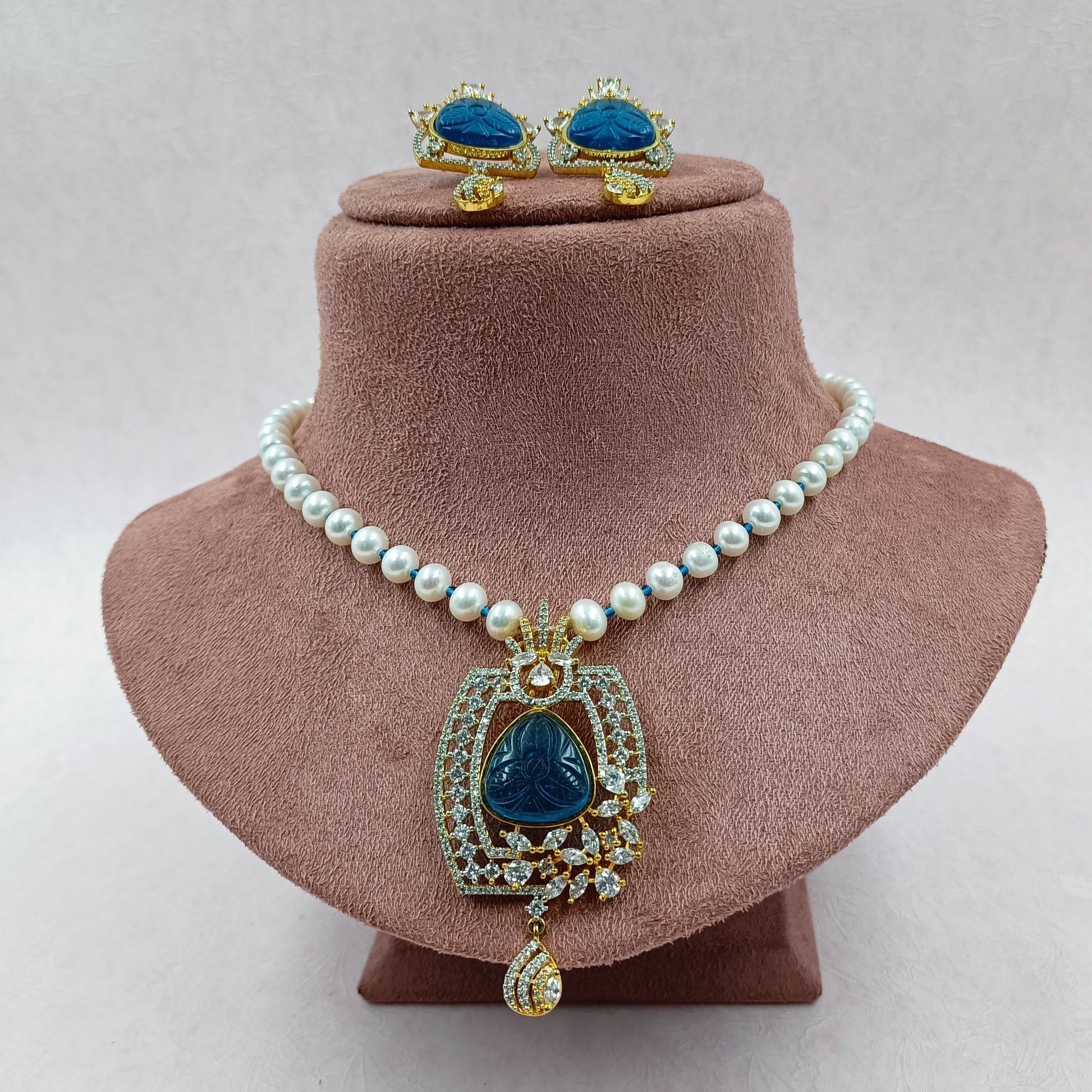 Broad Pendant 1 String Mala Set With Earrings Shree Radhe Pearls