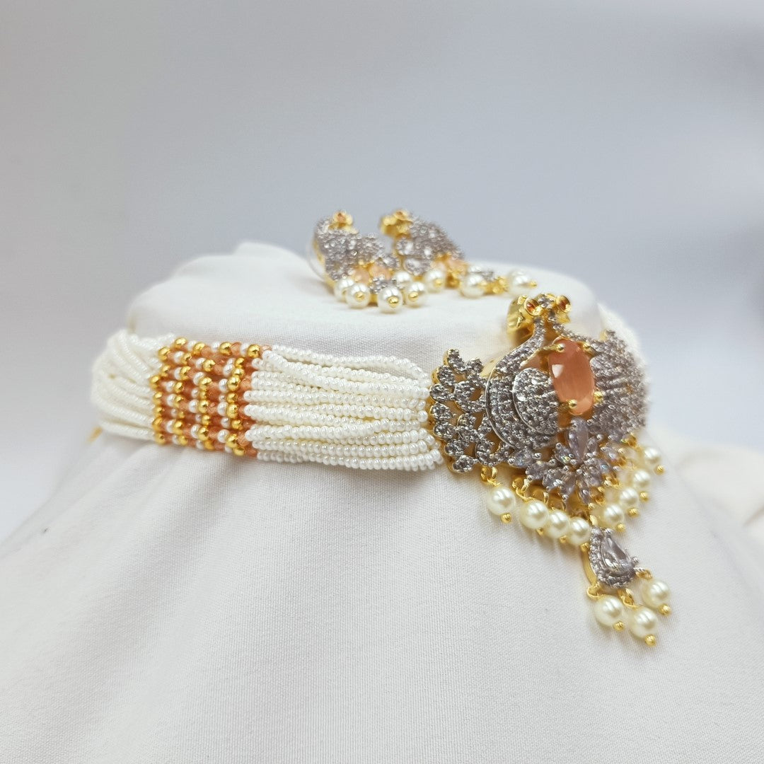 Broad Stone Pendant Chida Pearl Choker Set Shree Radhe Pearls