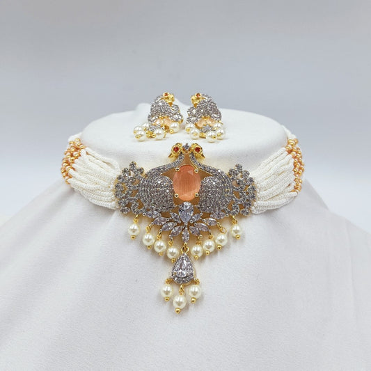 Broad Stone Pendant Chida Pearl Choker Set Shree Radhe Pearls