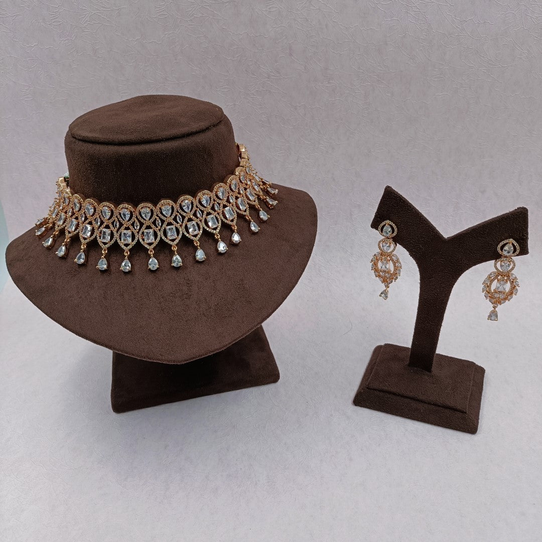 Cubic Zircon Rose Gold Choker Set Shree Radhe Pearls