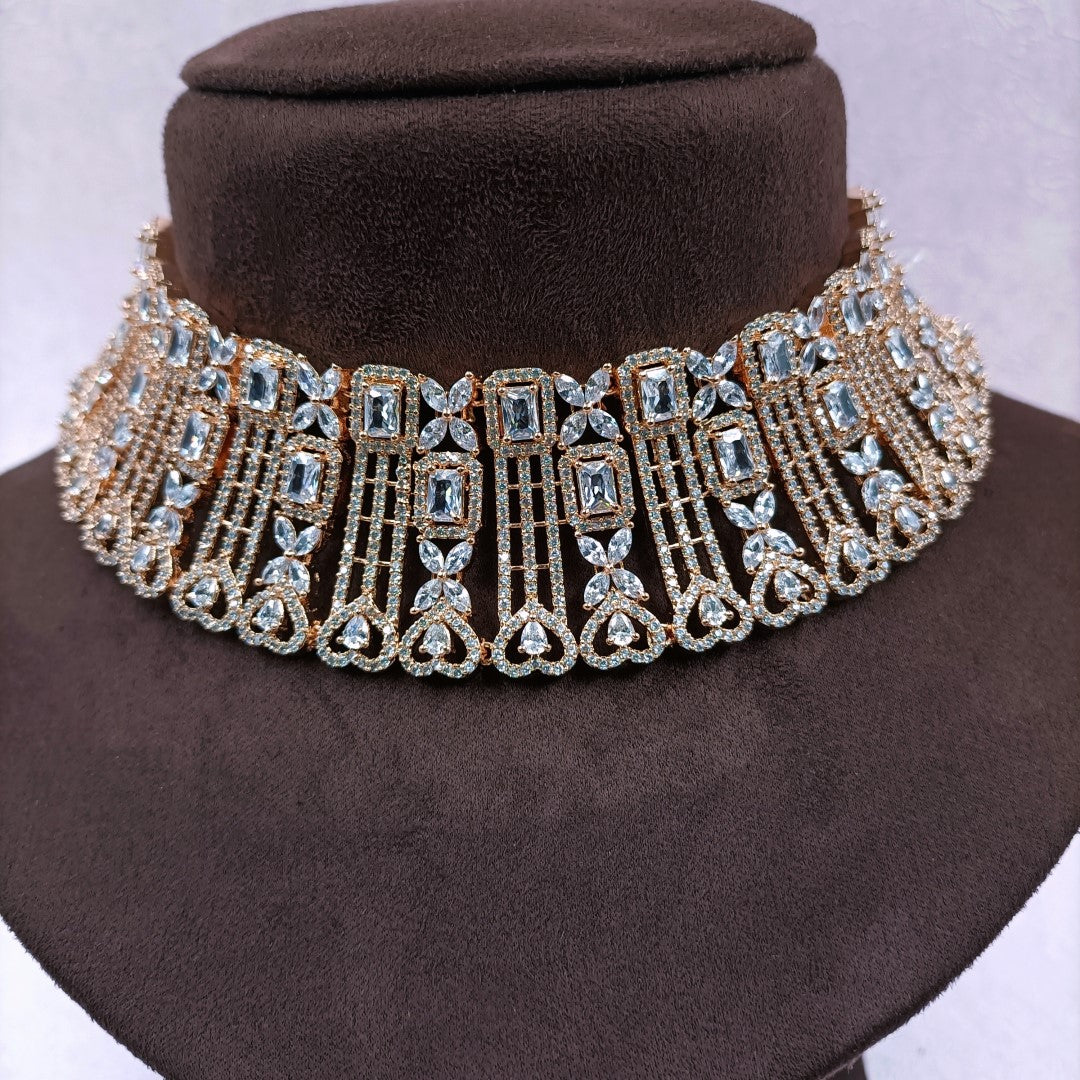 Cubic Zircon Stone Studded Broad Choker Set Shree Radhe Pearls