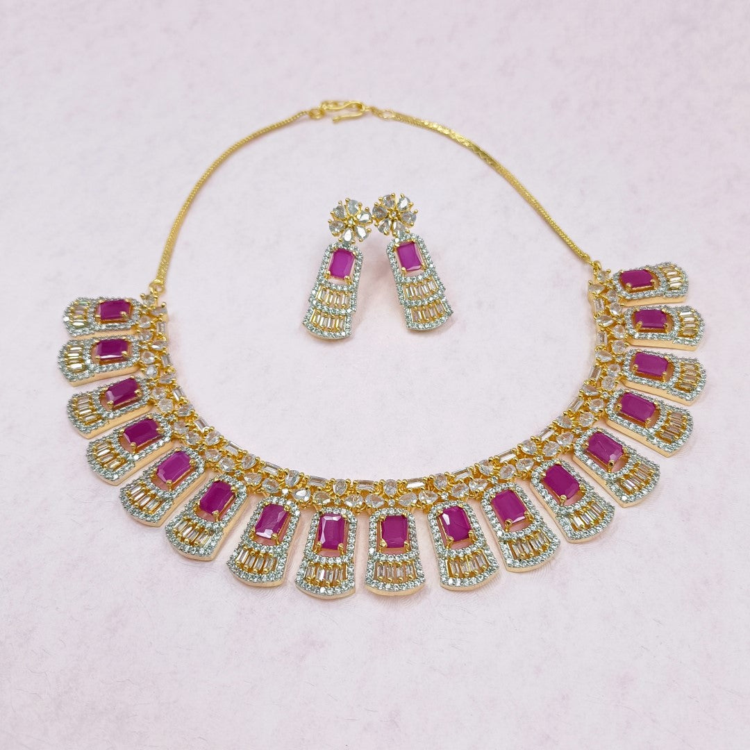 Designer American Diamond Stone Necklace Shree Radhe Pearls