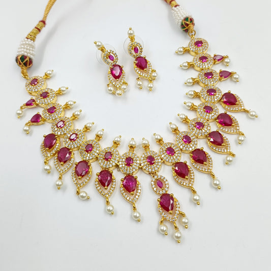 Elegance Pink Stone Studded Necklace Set Shree Radhe Pearls