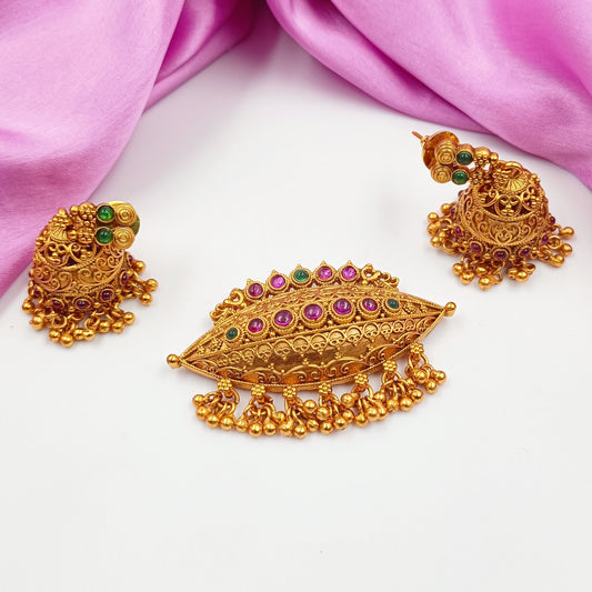 Elegant Designer Temple Finish Pendant Set Shree Radhe Pearls