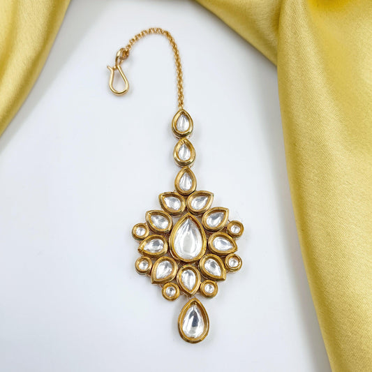 Enticing Real Kundan Drop Shaped Mang Tika Shree Radhe Pearls