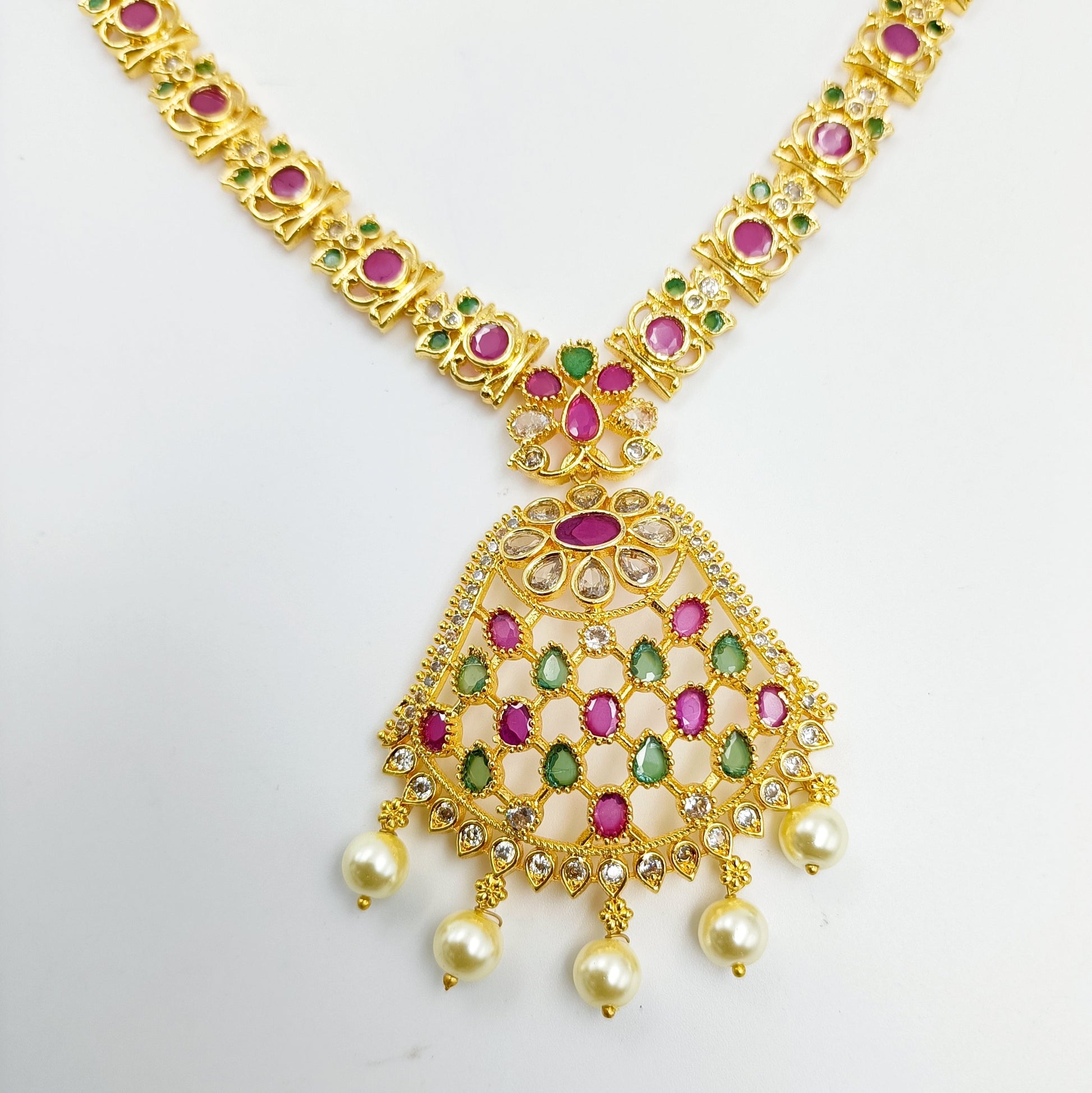 Exclusive Designer Cz Stone Necklace Shree Radhe Pearls
