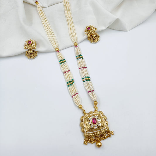 Fancy Antique Finish Long Pearl Set Shree Radhe Pearls