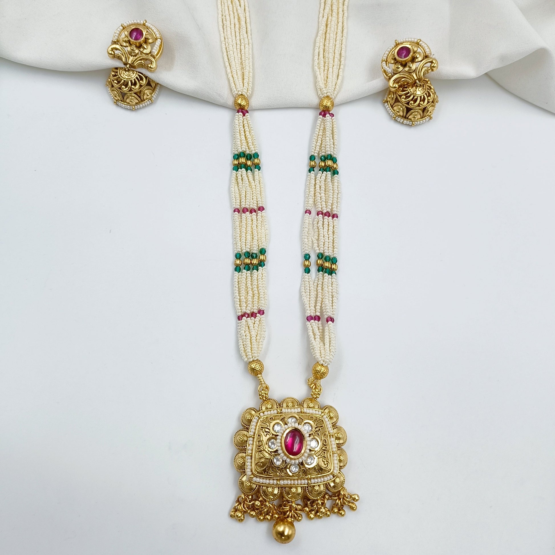 Fancy Antique Finish Long Pearl Set Shree Radhe Pearls