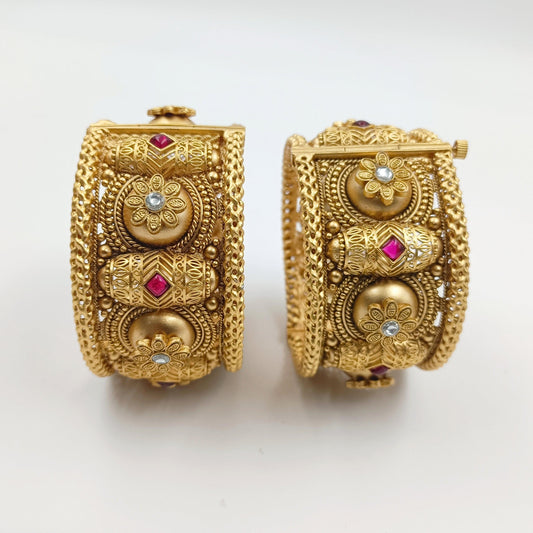 Floral Design Broad Antique Finish Kada Shree Radhe Pearls