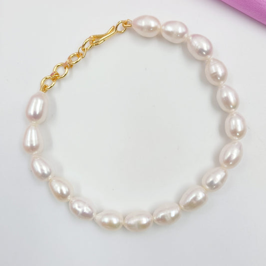 Fresh Water Pearls Rice Pearls Single Line Bacelet Shree Radhe Pearls