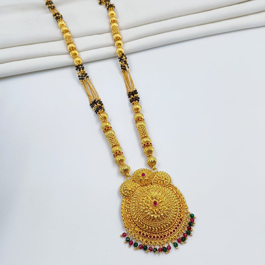 Geru Finish Damru Pattern Heavy Pendent Long Mangalsutra Shree Radhe Pearls