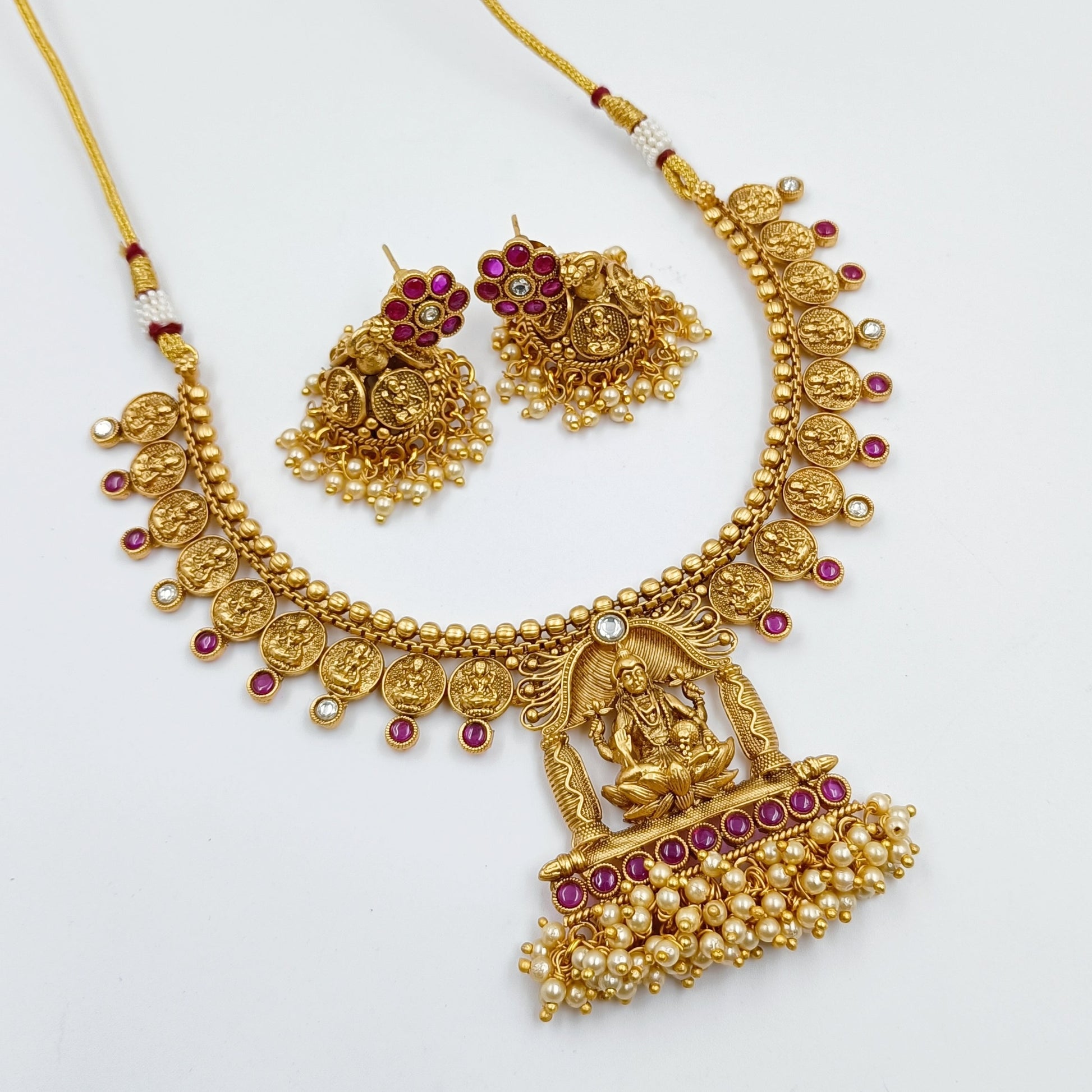 Goddess Laxmi Coin Designer Necklace Shree Radhe Pearls