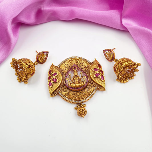 Goddess Laxmi Designer Temple Pendant Set Shree Radhe Pearls