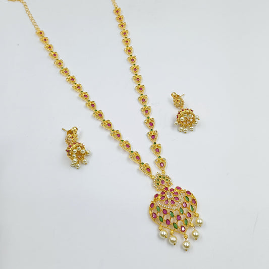 Gold Finish Fancy Long Set Shree Radhe Pearls