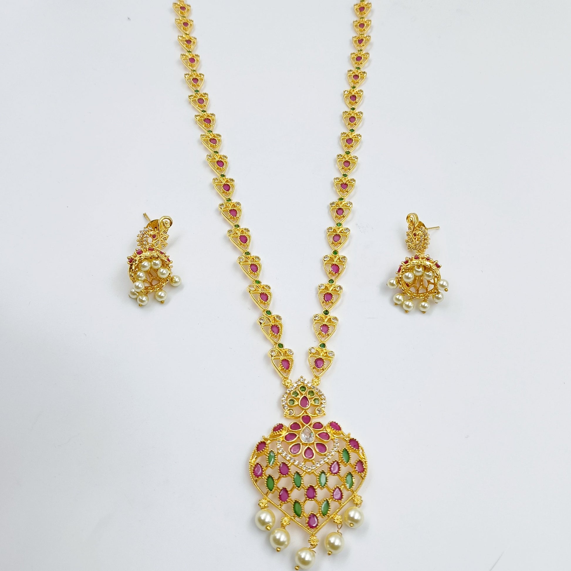 Gold Finish Fancy Long Set Shree Radhe Pearls