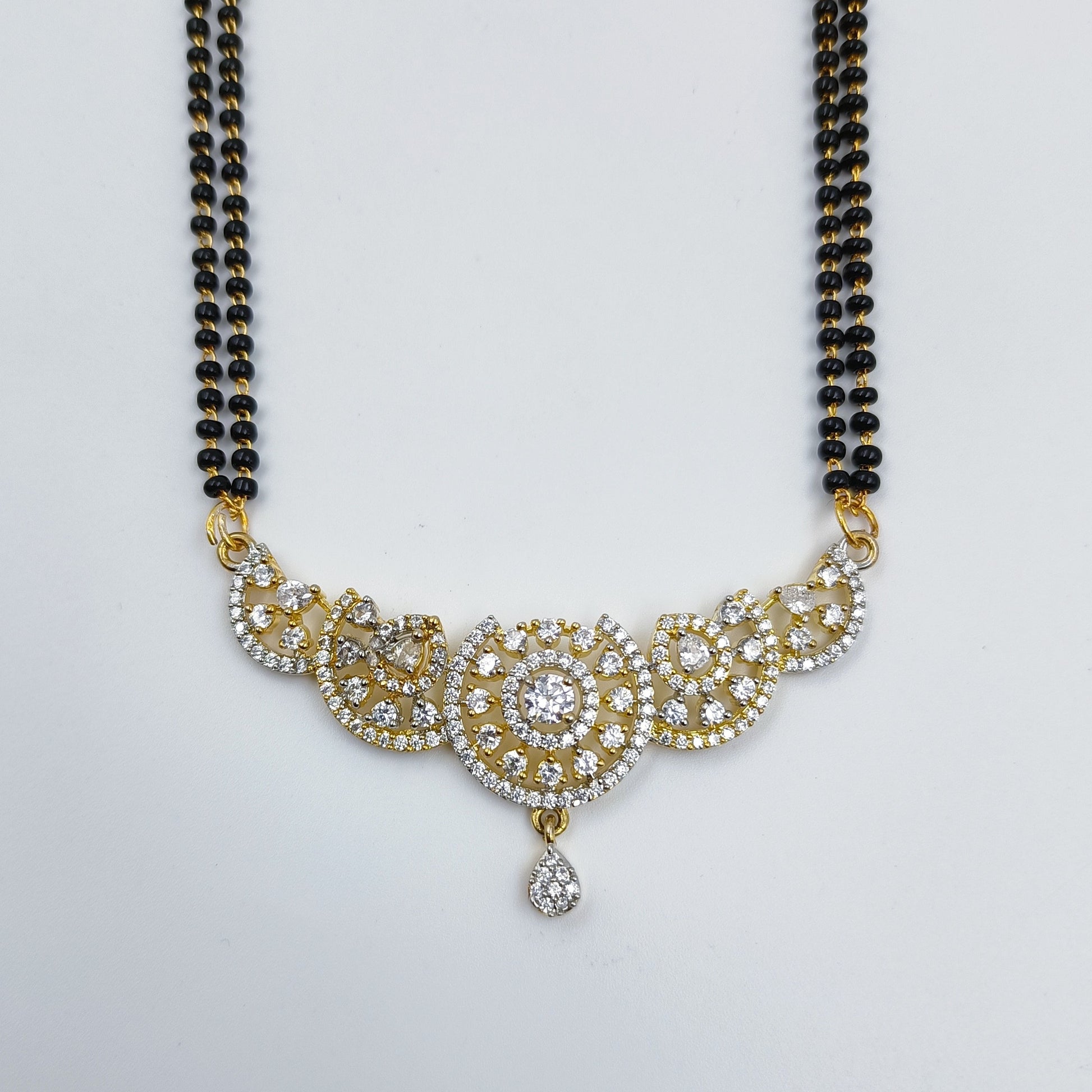 Gold Plated White American Diamond Studded Morden Mangalsutra Shree Radhe Pearls