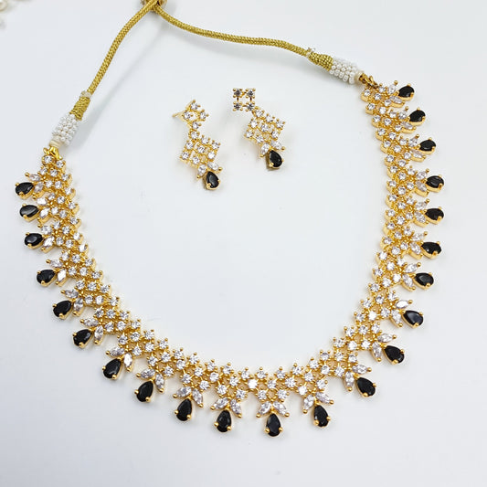 Golden Finish Drop Shape Designer Necklace Set Shree Radhe Pearls