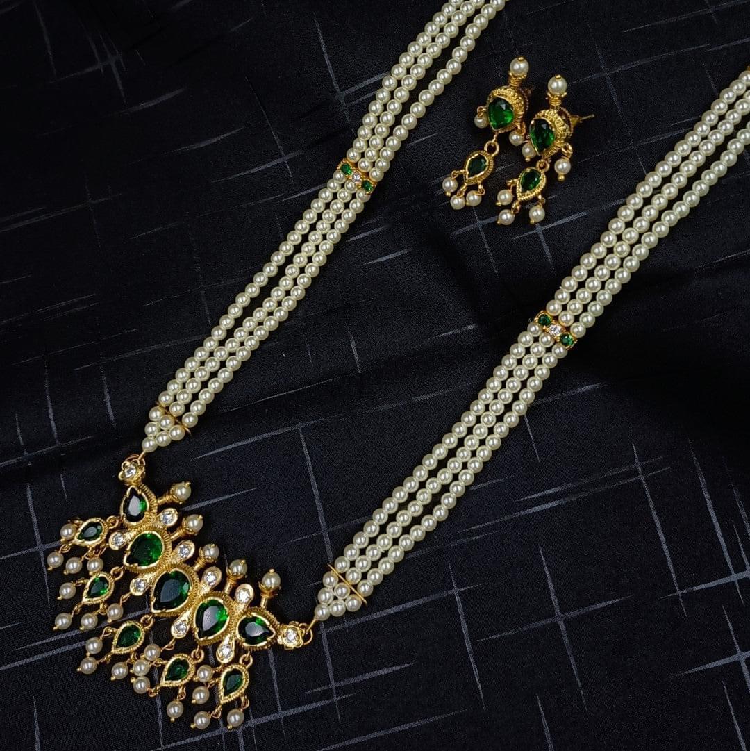 Green Stone with Shiny Pearls Traditional Adjustable Thread Tanmani Shree Radhe Pearls