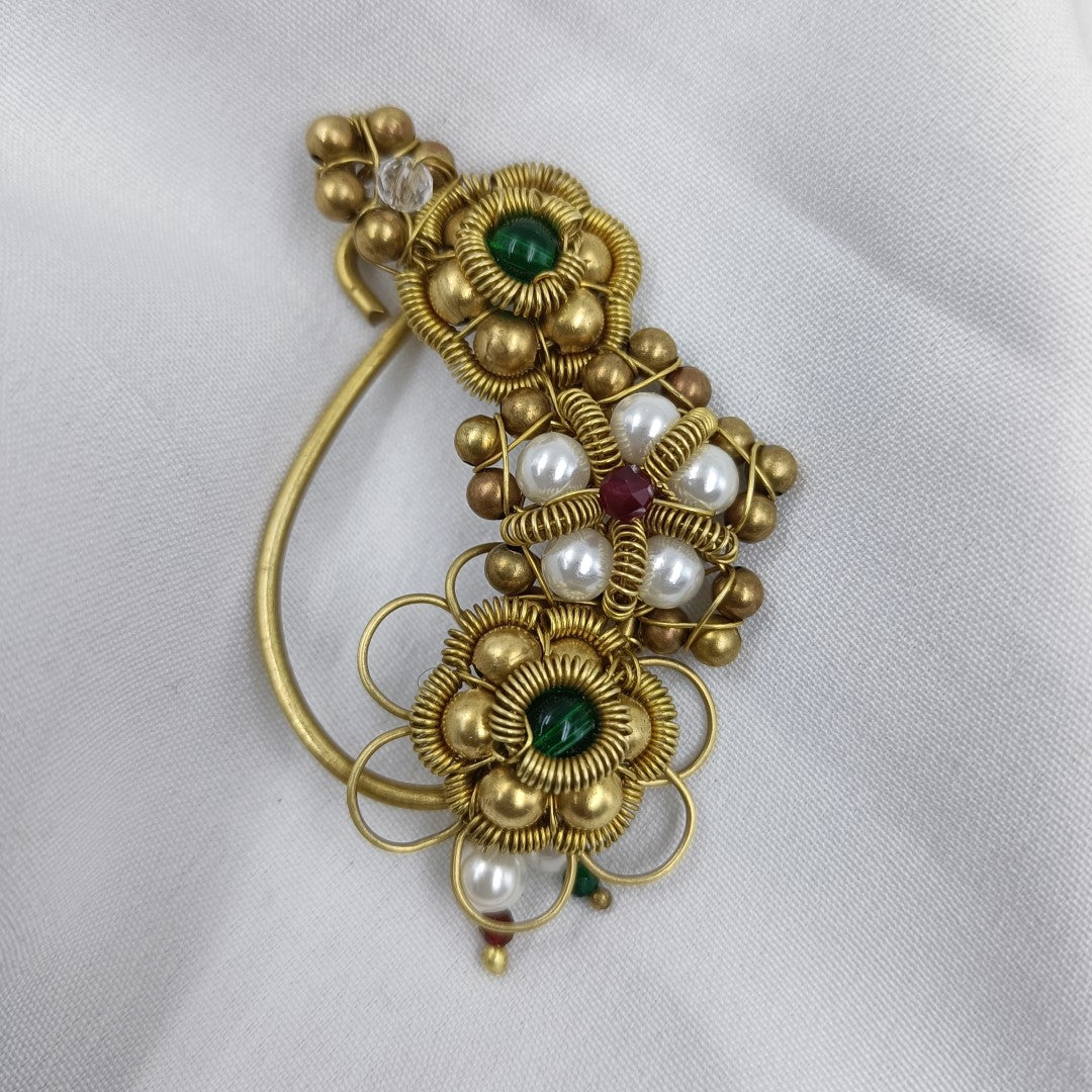 Hand Crafted Maharashtrian Kalakari Nath Shree Radhe Pearls