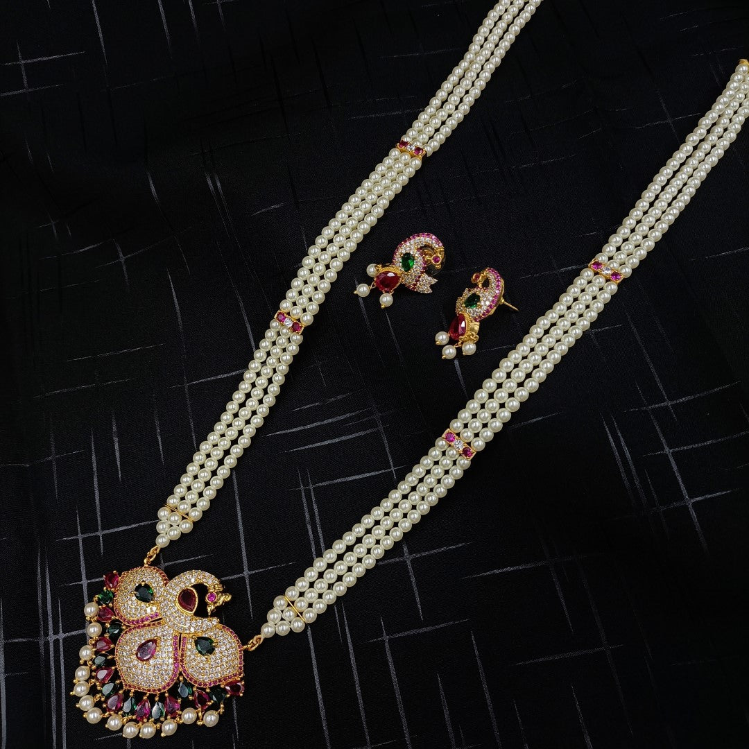 Maharashtraian Treditional 3 String Pearl Ranihaar With Earrings Shree Radhe Pearls