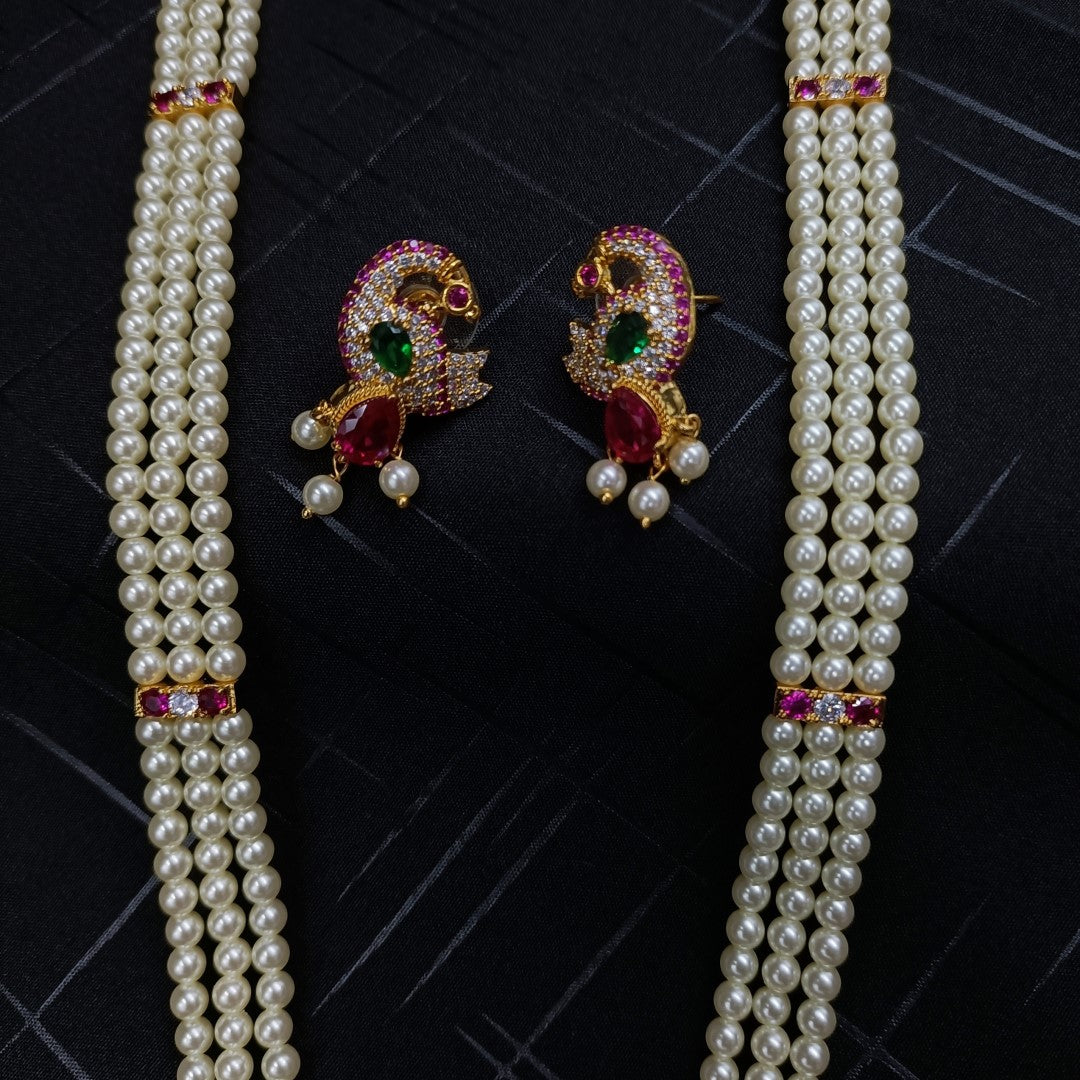 Maharashtraian Treditional 3 String Pearl Ranihaar With Earrings Shree Radhe Pearls