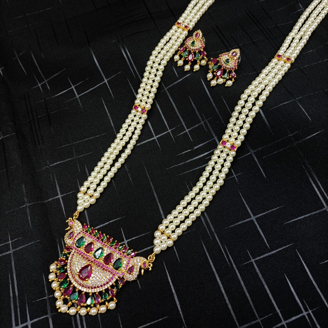 Maharashtrian Pearl Long Ranihaar Set With Earrings Shree Radhe Pearls