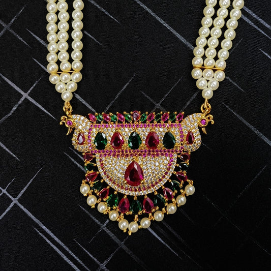 Maharashtrian Pearl Long Ranihaar Set With Earrings Shree Radhe Pearls