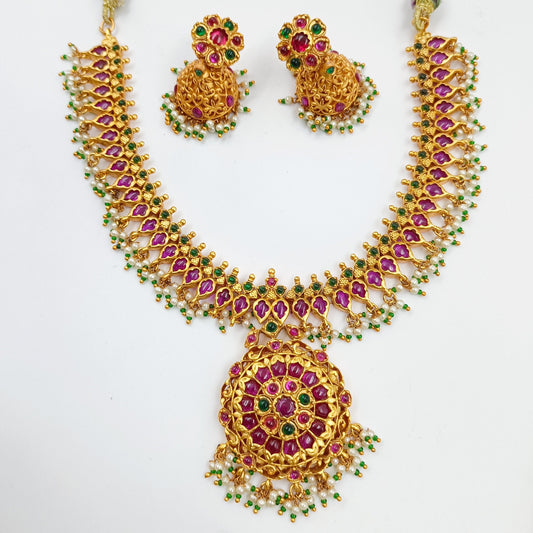 Majestic Temple Finish Necklace Set Shree Radhe Pearls