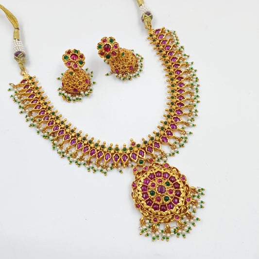 Majestic Temple Finish Necklace Set Shree Radhe Pearls