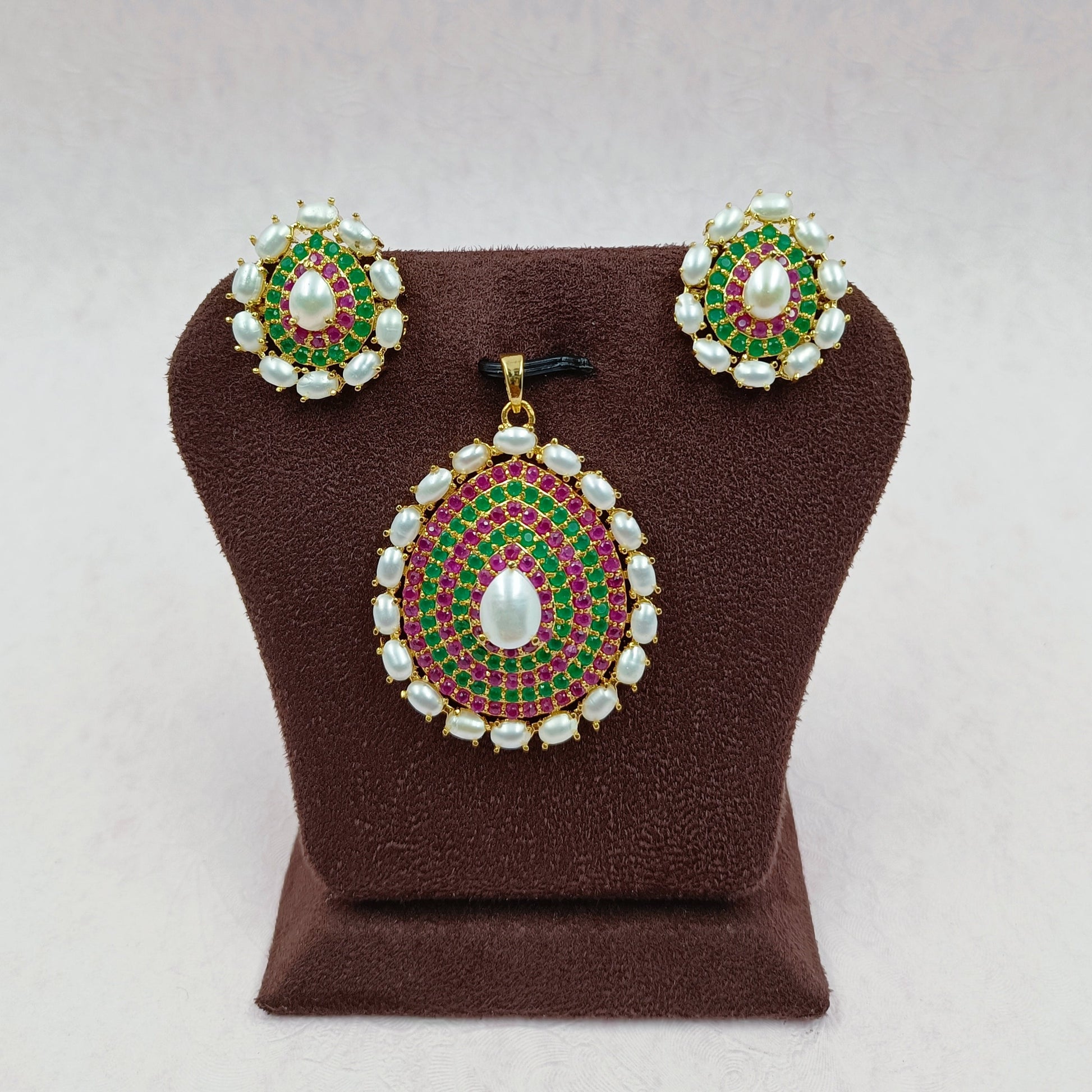 Multi Stone & Pearls Studded Pendant Set Shree Radhe Pearls