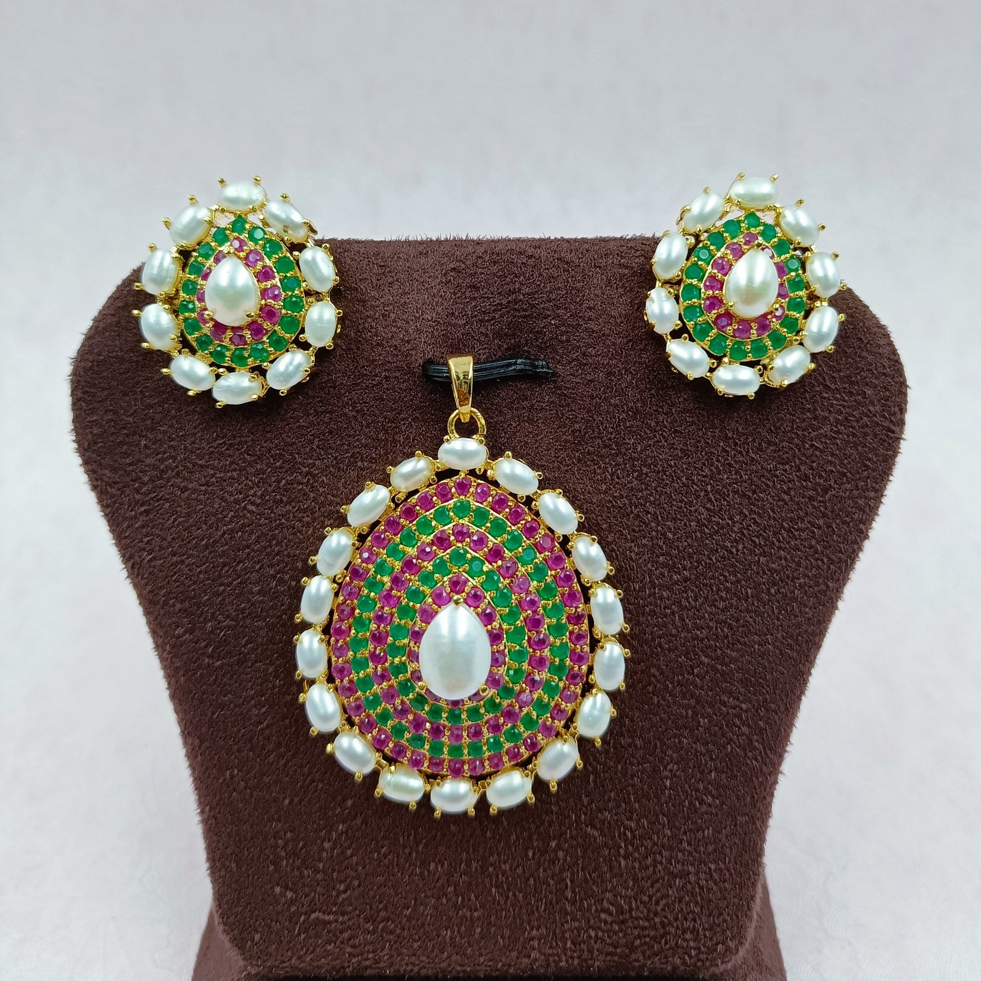 Multi Stone & Pearls Studded Pendant Set Shree Radhe Pearls